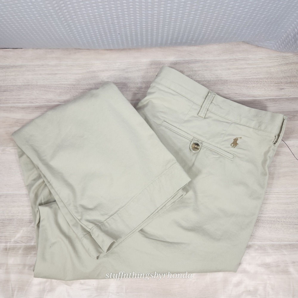 Polo Ralph Lauren Mens 40x30 Stretch Straight Fit Cotton Twill Beige Chino Pants